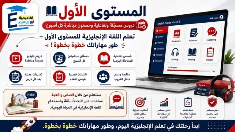المستوى الاول- دروس مسجَّلة وتفاعلية وحصتين مباشرة كل اسبوع