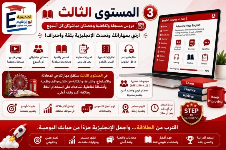 المستوى الثالث – دروس مسجَّلة وتفاعلية وحصتين مباشرة كل اسبوع